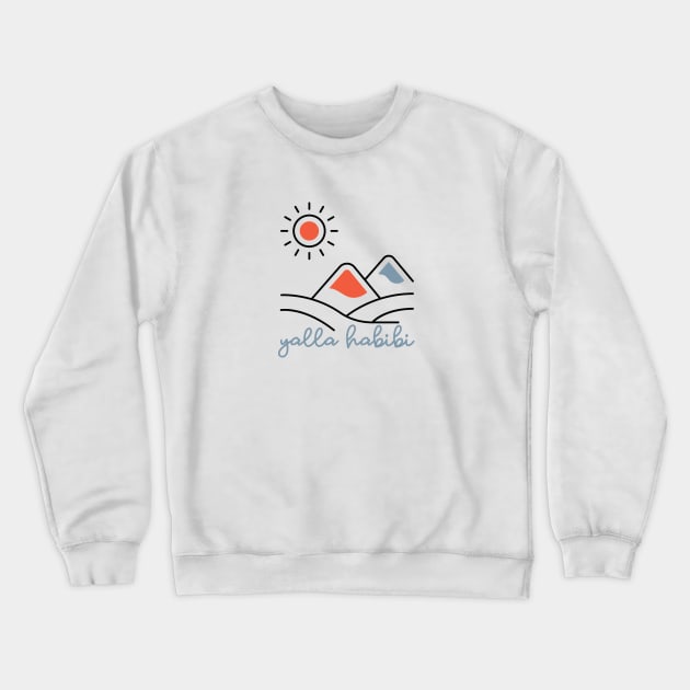 yalla habibi - mountain, sun landscape - orange and blue Crewneck Sweatshirt by habibitravels